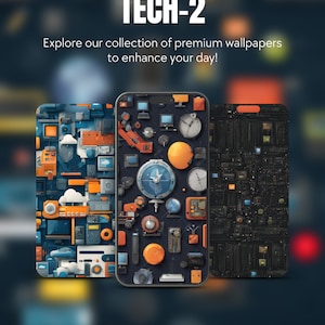 Set Of 5 Tech Theme iPhone Samsung Smartphone Wallpaper Background Instant Digital Download For All Mobile Devices