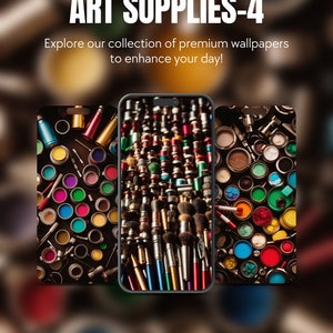 Set Of 5 Art Supplies Theme iPhone Samsung Smartphone Wallpaper Background Instant Digital Download For All Mobile Devices