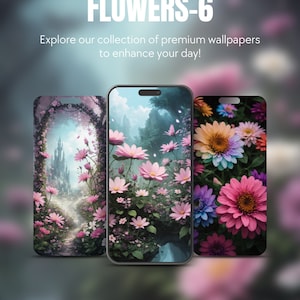 Set Of 5 Flowers Theme iPhone Samsung Smartphone Wallpaper Background Instant Digital Download For All Mobile Devices