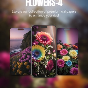 Set Of 5 Flowers Theme iPhone Samsung Smartphone Wallpaper Background Instant Digital Download For All Mobile Devices