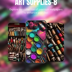Set Of 5 Art Supplies Theme iPhone Samsung Smartphone Wallpaper Background Instant Digital Download For All Mobile Devices