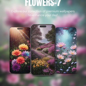 Set Of 5 Flowers Theme iPhone Samsung Smartphone Wallpaper Background Instant Digital Download For All Mobile Devices