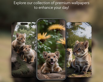 Conjunto de 5 animales bebé tema iPhone Samsung Smartphone fondo de pantalla descarga digital instantánea para todos los dispositivos móviles
