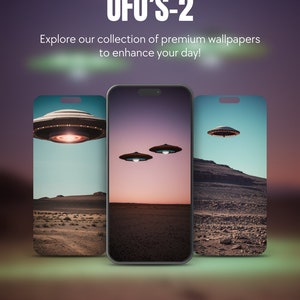 Set von 5 Ufo-Thema iPhone Samsung Smartphone-Tapete-Hintergrund Sofortiger digitaler Download für alle mobilen Geräte