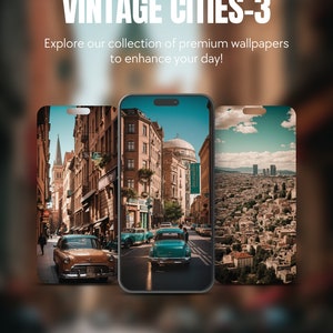 Set Of 5 Vintage Cities Theme iPhone Samsung Smartphone Wallpaper Background Instant Digital Download For All Mobile Devices
