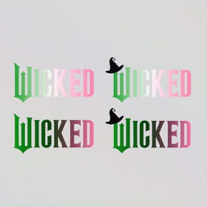 Wicked-pack van 4 png * Roze en groen verlooplogo * Heksenhoed * Populair * Voor altijd * Defying Gravity * Digitaal bestand DIY