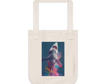 Organic Canvas Tote Bag, tote, bag, water, sea, ocean, shark, fish, shark bag