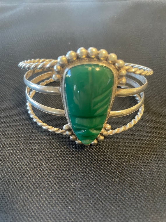 Green Stoned Sterling Silver Cuff Bracelet