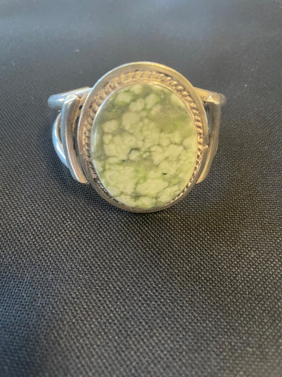 Green Frosted Jade and Sterling Cuff Bracelet