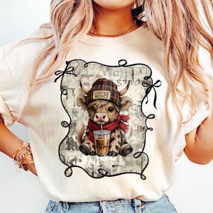 Baby Highland Cow Coffee PNG: Western Sublimation Design (Digital Download