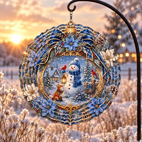 Winter Wind Spinner PNG, Christmas Spinner,Garden Decor, Snowman Cardinals Design, Windspinner Digital Download