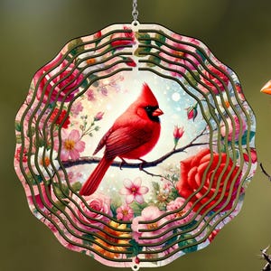 Red Cardinal Wind Spinner PNG, Cardinal Spinner, Spring Bird Spinner PNG, Flowers Spinner Sublimation Design, Digital Download