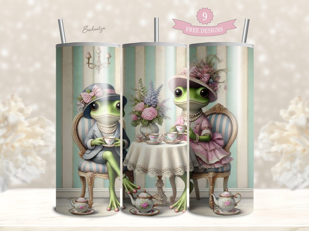Funny Frog Tumbler Wrap Sublimation Design, 20oz Skinny Tea Party ...