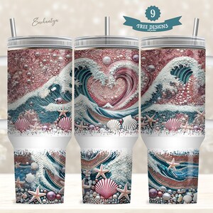 Tumbler Ocean Waves con design a sublimazione: manico da 40 once (download digitale)