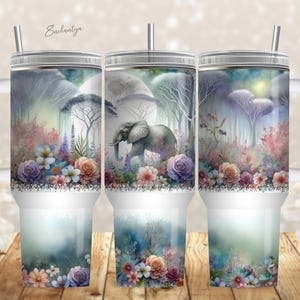 Elephant 40oz Tumbler Wrap, Spiritual Moon Sublimation Design Template, Floral 40oz png Digital download, Floral 40oz tumbler with handle