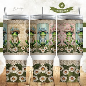 Divertente tumbler wrap a forma di rana: design boho con margherite (download digitale PNG)