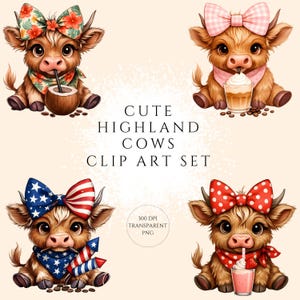 Süßes Highland Kuh Clipart-Set, Kawaii Kuh Clipart, süßes Baby Kuh Clipart Bundle, Baby Kuh Clipart Bundle, Kawaii Kuh Sublimationsdesign