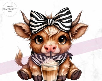 Watercolor Baby Highland Cow Clipart: PNG Sublimation Design (Digital Download)