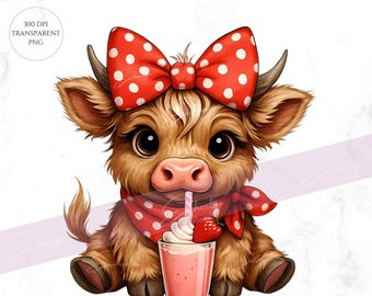 Watercolor Baby Highland Cow Clipart: PNG Sublimation Design (Digital Download)