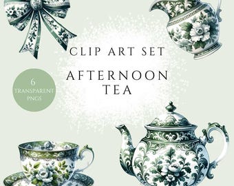 Grandmillennial PNGs, Afternoon Tea Clipart, Victorian Tea Party Clip art, Teacups Clipart, vintage Tea Party Png, Elegant Floral Tea Party