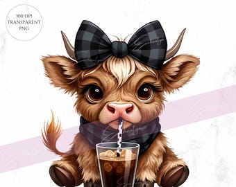 Watercolor Highland Cow Clipart: Baby Cow PNG (Digital Download)