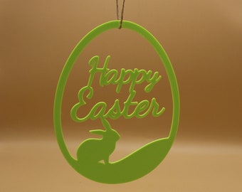 Fröhliche Osterfreude: 3D-gedrucktes Osterei mit "Happy Easter" Schriftzug und niedlichem Häschen