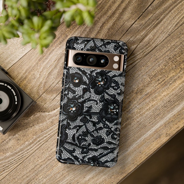 Black Lace Design Phone Case, Sophisticated and Protective, Essential Tech Accessory, Ideal Bridesmaid Gift, Must-Have Smartphone Accessory