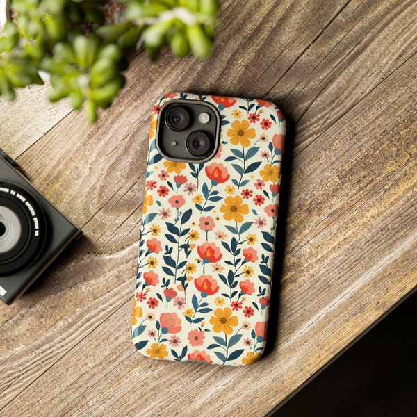 Retro Spring Bouquet Phone Case - Colorful Garden Flowers Protection - Trendy Tech Gear - Thoughtful Friend Gift