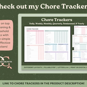 Check out my chore trackers by finding the link in the product description.