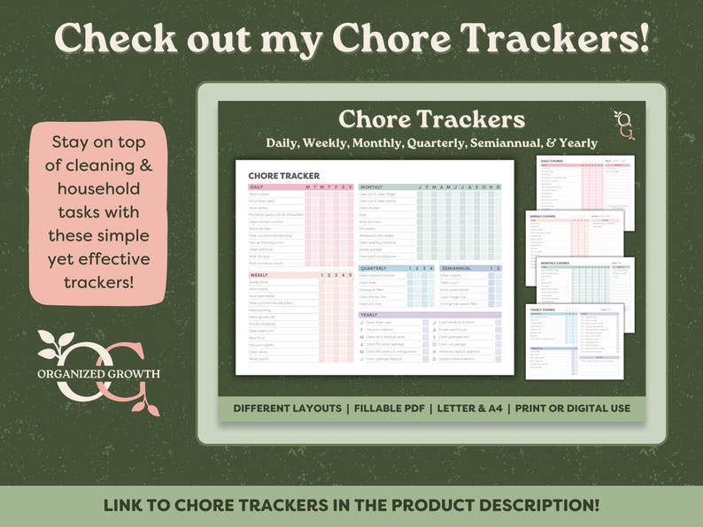 Check out my chore trackers by finding the link in the product description.