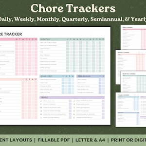 BEWERKBARE karweitrackers, afdrukbaar, digitale download-pdf, schoonmaakplanner, schoonmaakchecklist, takenlijst voor volwassenen, ADHD-reiniging