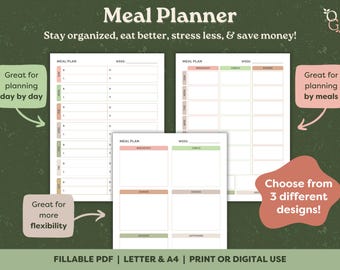 EDITABLE Weekly Meal Planner, Meal Prep, Meal Plan, Printable, Digital, Meal Planner Template, Fillable PDF, Meal Planning, Meal Tracker