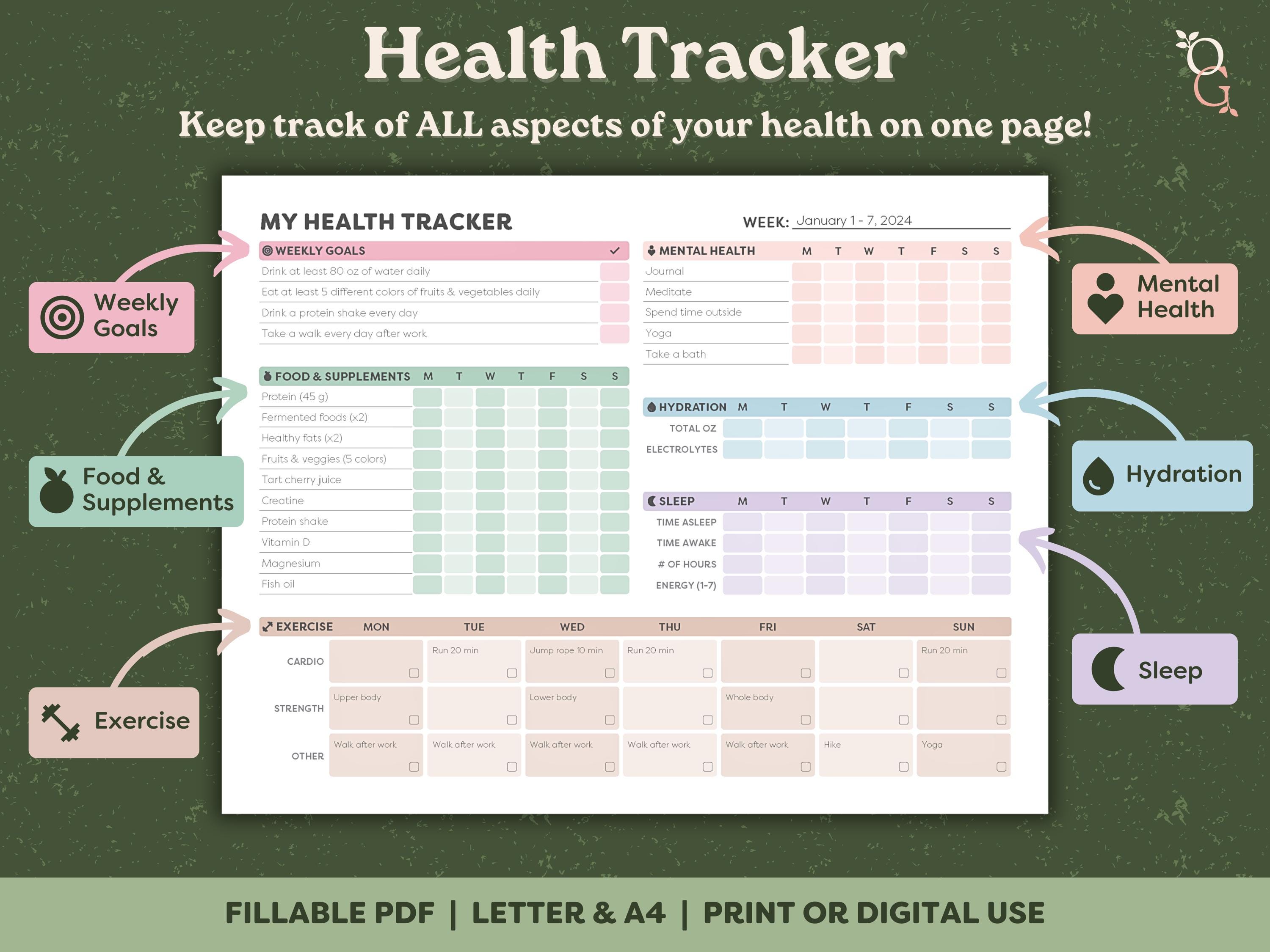 EDITABLE Health Tracker, Fillable PDF, Fitness Tracker, Workout Tracker ...