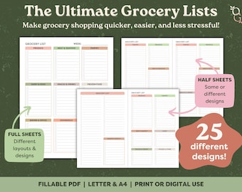 EDITABLE Grocery List, Shopping List, Store List, Food List, Printable, Digital, Fillable PDF, Grocery Checklist, Groceries, Food Shopping