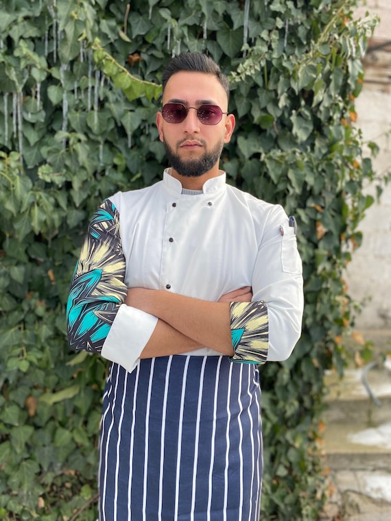 Veste De Chef Personnalisable - Manches Longues, Polyester/coton - Broderie Nom Ou Texte Sur Poche - Tailles M à 4XL (taille Asiatique, Prévoir Plus Grand)