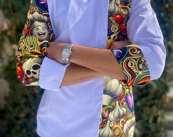 patterned chef Jacket Personalized Chef Coat Chef Jacket For Man And Women Bartender Uniform Free Embroidery Chef Gift Unisex Restaurant