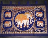 Vintage Elephant Tapestry. LARGE Asian Kalaga Wall Art. Hand Made Sequins Thailand. Royal Blue Velvet. Oriental Home Decor. Indian Art