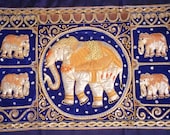 Vintage Elephant Tapestry Asian Kalaga Wall Art Hand Made Sequins Thailand Royal Blue Velvet LARGE Oriental Home Decor Indian Art