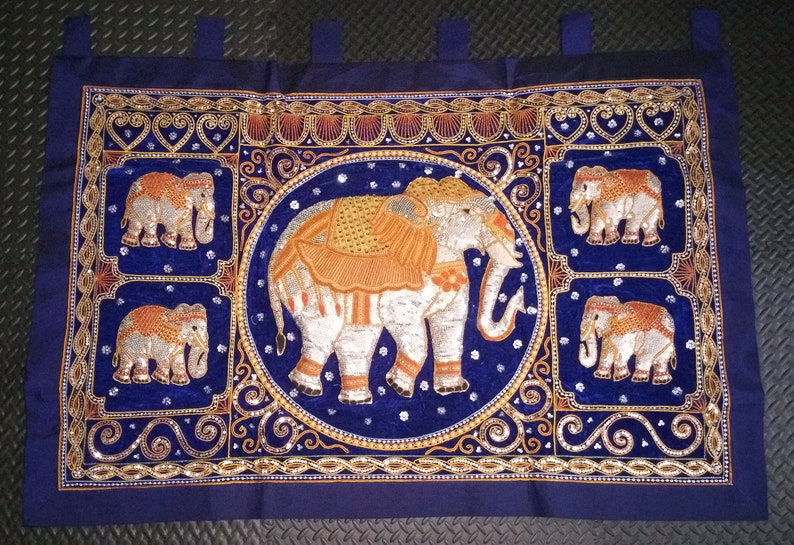 Vintage Elephant Tapestry Large Asian Kalaga Wall Art Hand