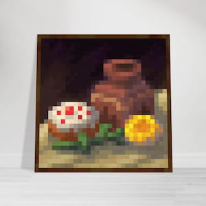 Minecraft Mediative Baroque Pot Painting - Premium Matte Poster Wall Art Print Perfect Room Decor