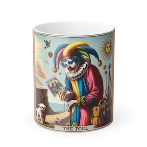 Caneca colorida The Fool - Copo de arte de tarô do palhaço chorão
