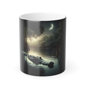 Moonlit Crocodile River Color Morphing Mug - Mystical Wildlife Art Unleashed