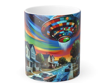 Otherworldly Neighborhood: Kubism-inspirerad UFO-kaffemugg