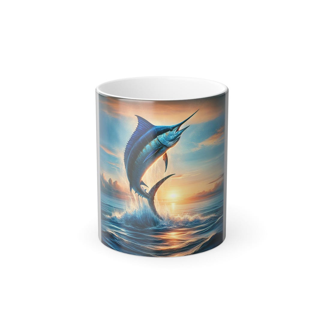 Majesty in Motion Blue Marlin Sunrise Breach - Color Morphing Mug ...