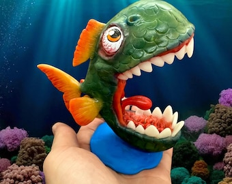パーチの置物、魚のジオラマ、ポリマークレイ、テーブルデコレーション