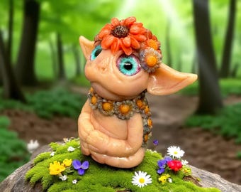Handmade Jumbee Flower Forest Spirit Sculpture, Creepy Cute OOAK Polymer Clay Figurine, Nature Spirit Fairy Decor, Unique Memorial Gift