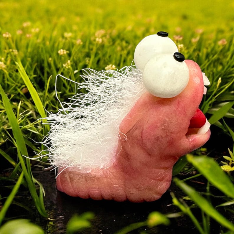 Creepy Worm Figurine, Handmade Fantasy Creature Sculpture, Articulated Fairy Spirit, Funny Garden Decor, Zen Garden, Collectible Figurine image 6