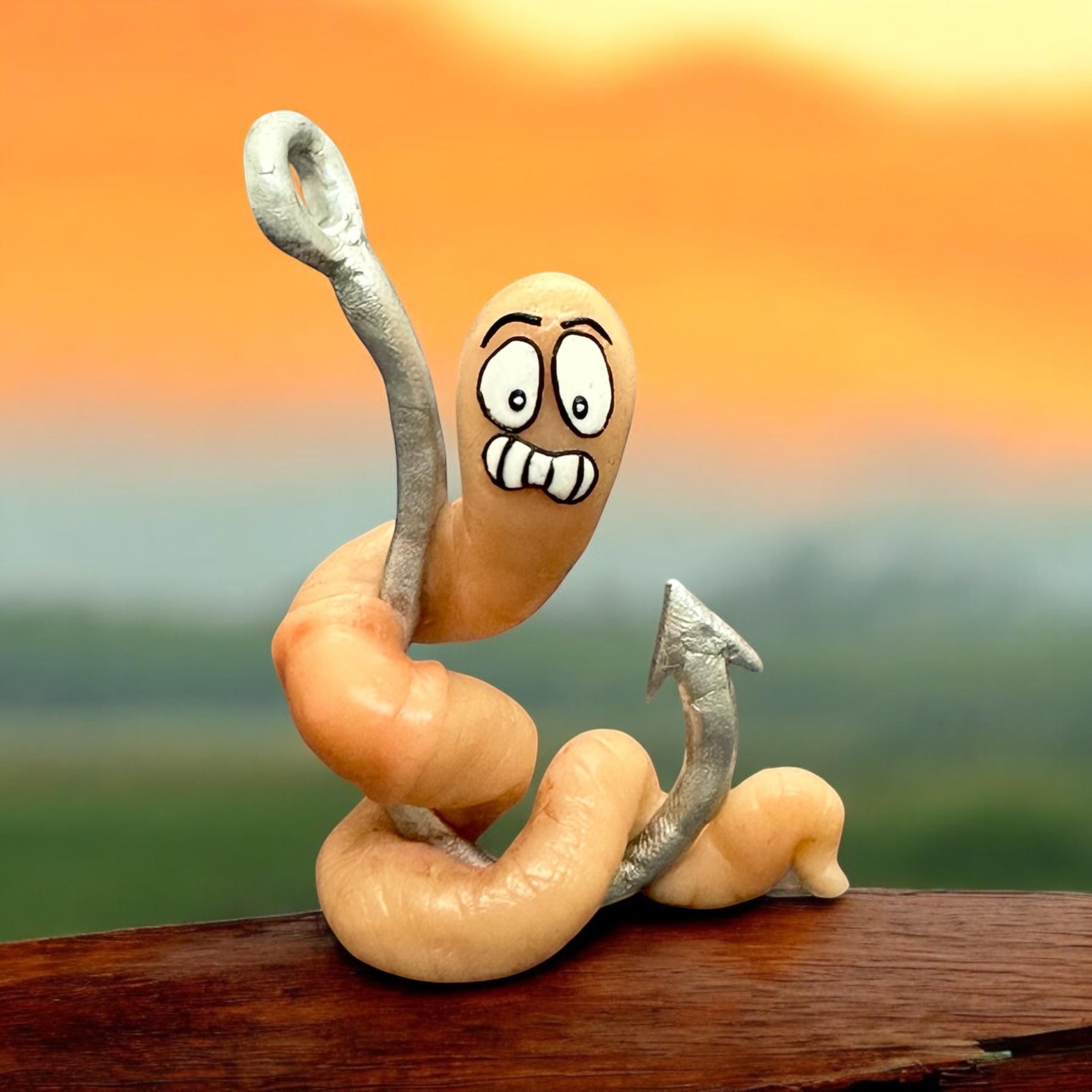 Weird Mini Funny Mini Worm on a Hook, Cute Clay Fishing Toy, Weird Miniature ...