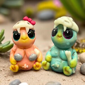 Fantasy Creature Art Toy of Tribal Chief and His Wife, Handmade Clay Figurine, Cute Monster Sculpture, Tiny Wedding Gift for Beach Ceremony