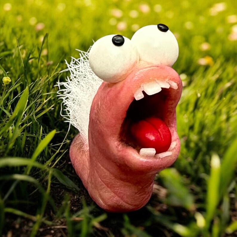 Creepy Worm Figurine, Handmade Fantasy Creature Sculpture, Articulated Fairy Spirit, Funny Garden Decor, Zen Garden, Collectible Figurine image 2